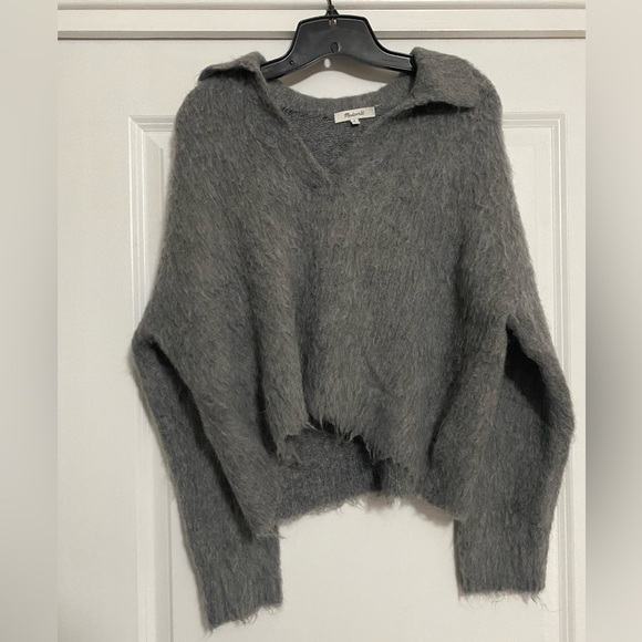 Madewell Fuzzy V Neck Collared Sweater - Picture 1 of 4